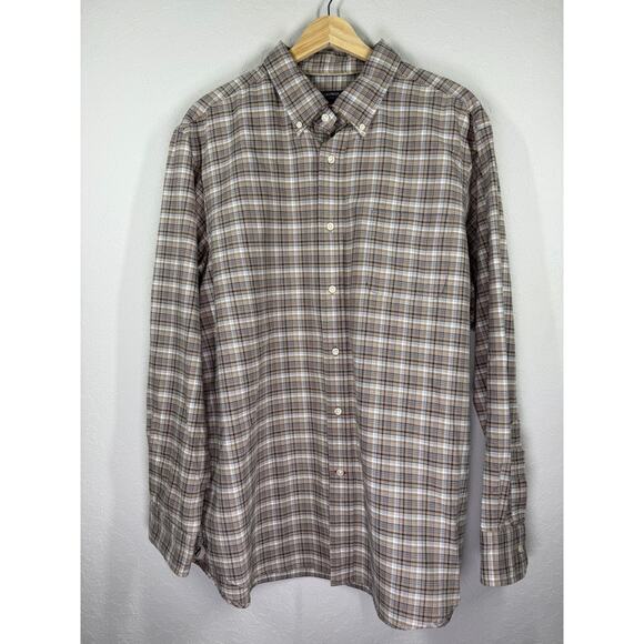 Men's Cremieux Tan and Blue Plaid Long Sleeve Button Down Size XL - Picture 1 of 9